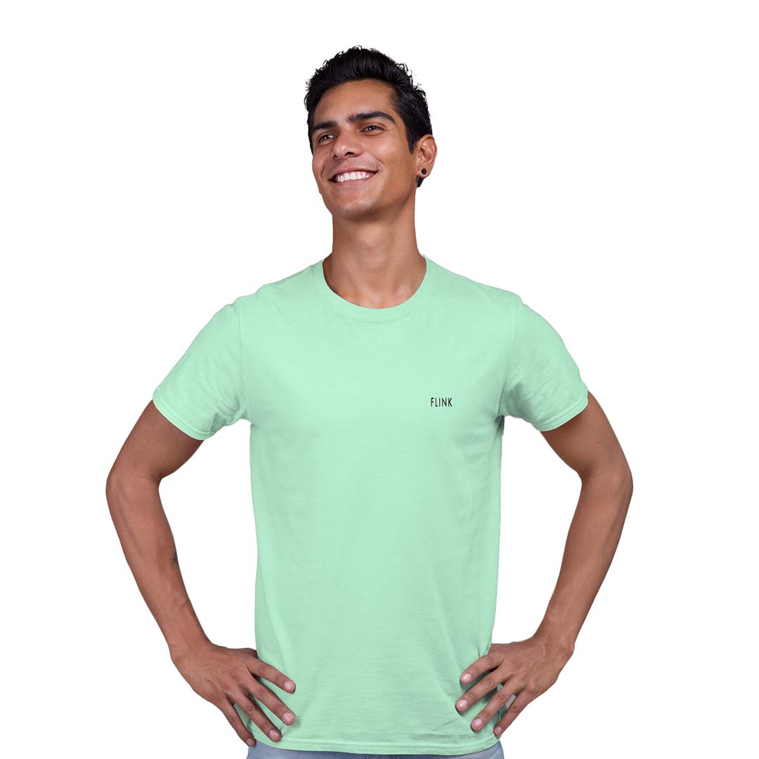 Flink Light Green Round Neck T-shirt For Men